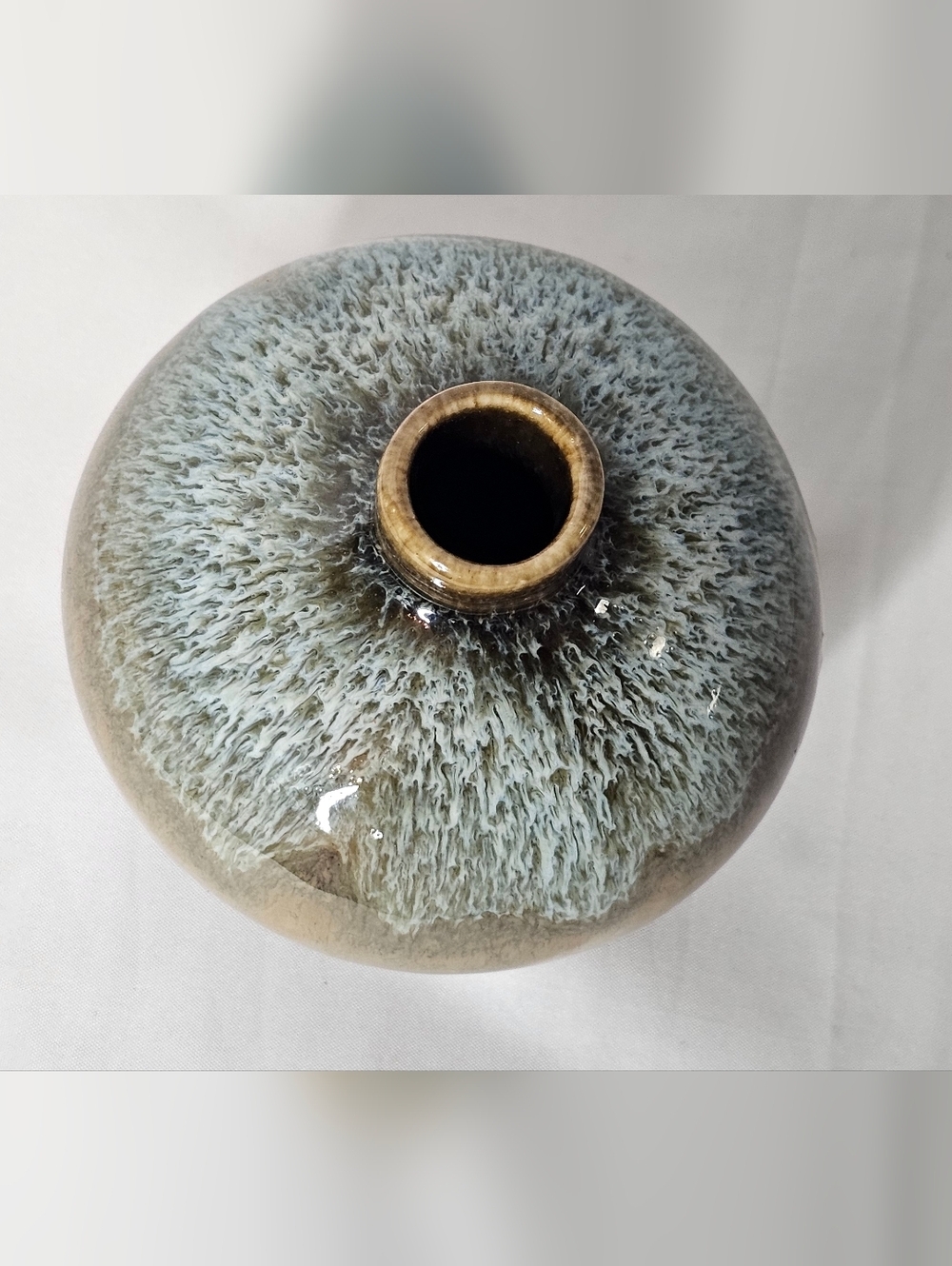 Studio Pottery Bud Vase Crystalline Drip Glaze Earth Tones MCM Round 4" - Picture 5 of 9